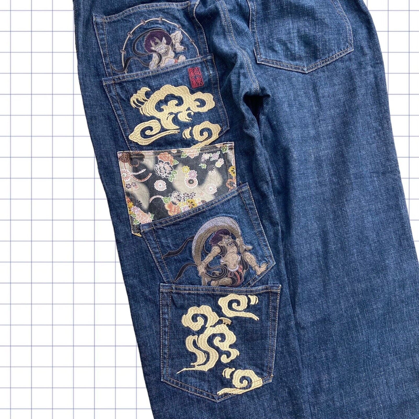 Vintage Karakuri Multi Pocket Japanese Denim Jeans 36W 27L