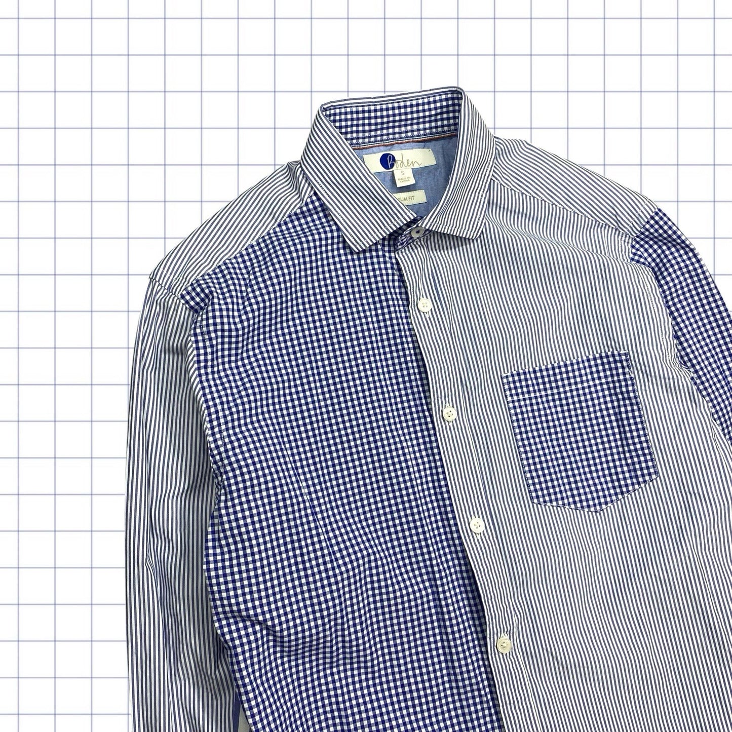 Y2K Patchwork Button-Down Gridded/Stripped Shirt  - S