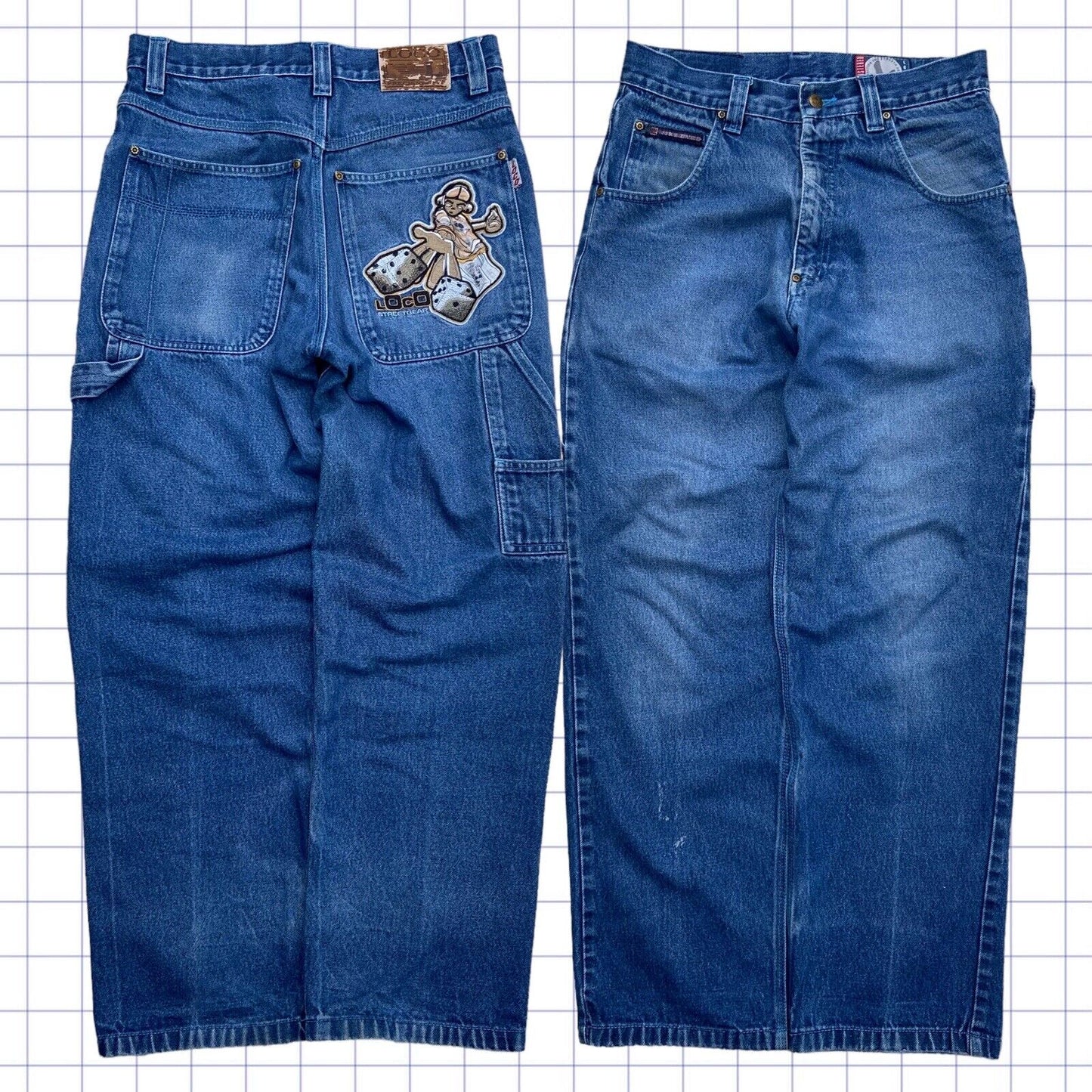 Loco Streetwear Y2K Cartoon Dice Throw Jeans - 33W 32L