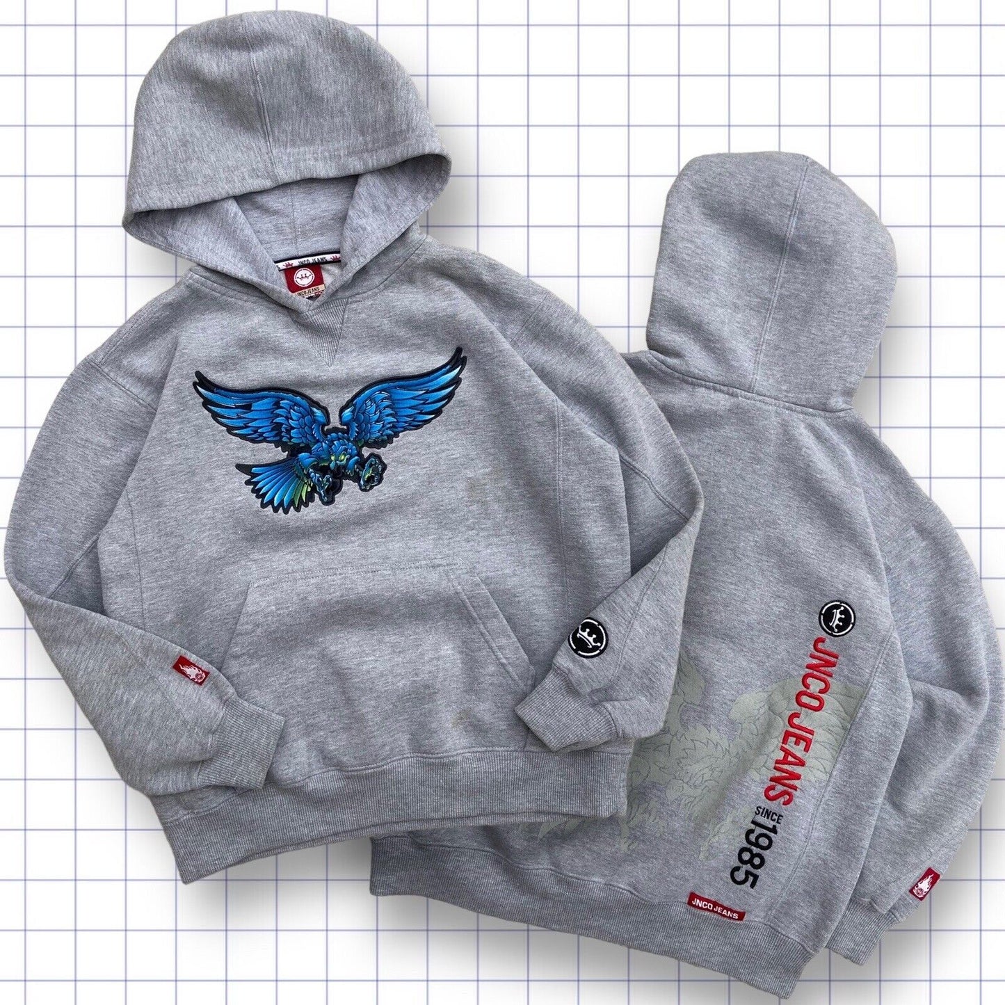 JNCO Rare Eagle Spellout Grey Hoodie - S