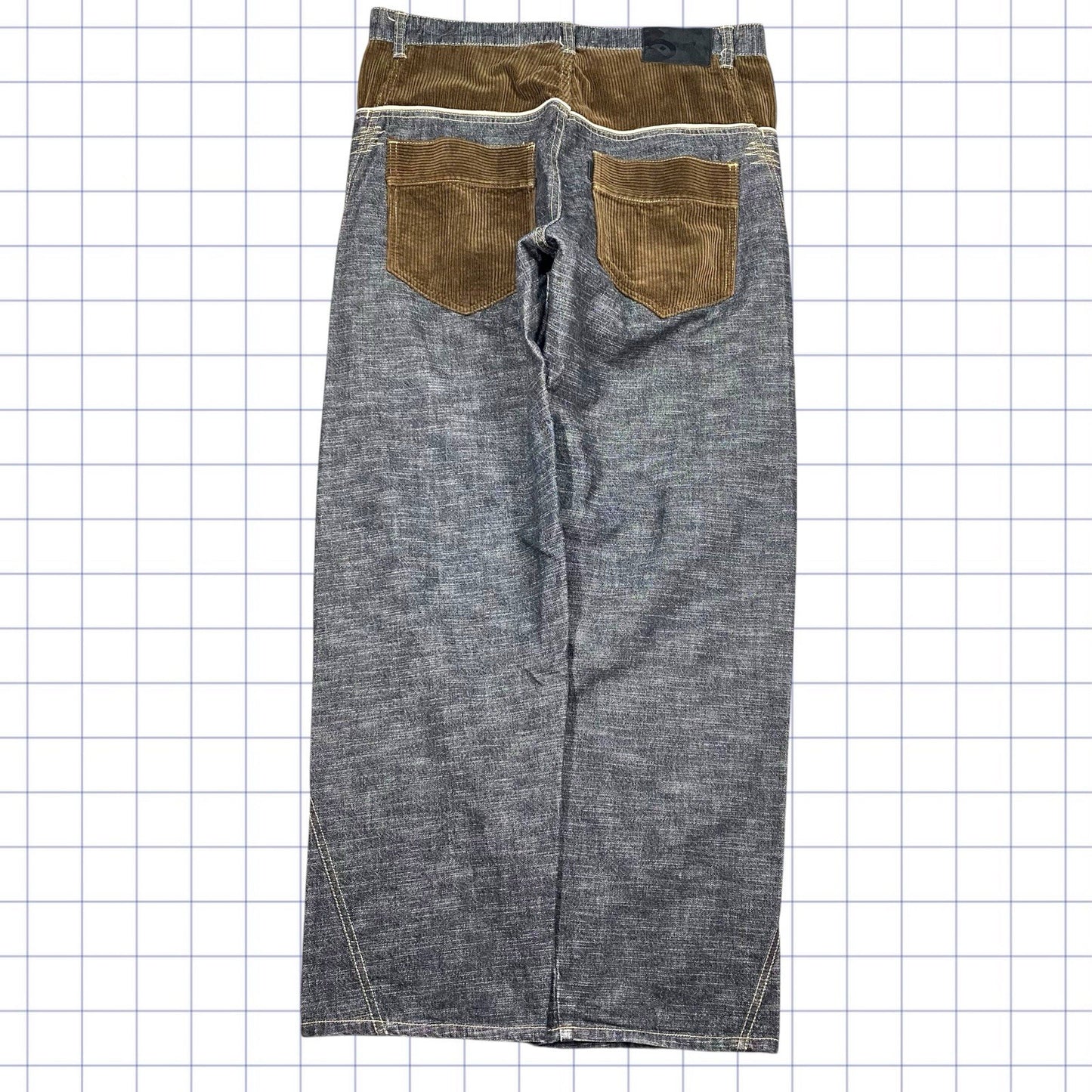 Y2K Baggy Corduroy Patch Denim Trousers - 34W