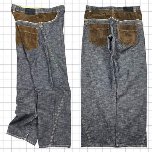 Y2K Baggy Corduroy Patch Denim Trousers - 34W