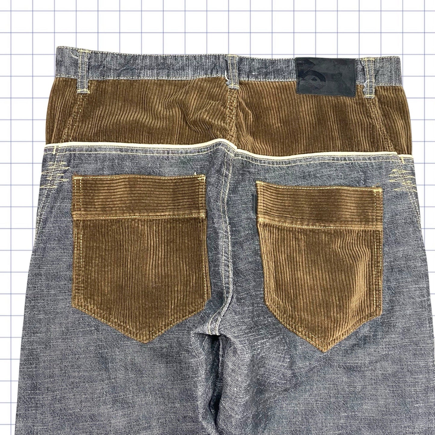 Y2K Baggy Corduroy Patch Denim Trousers - 34W