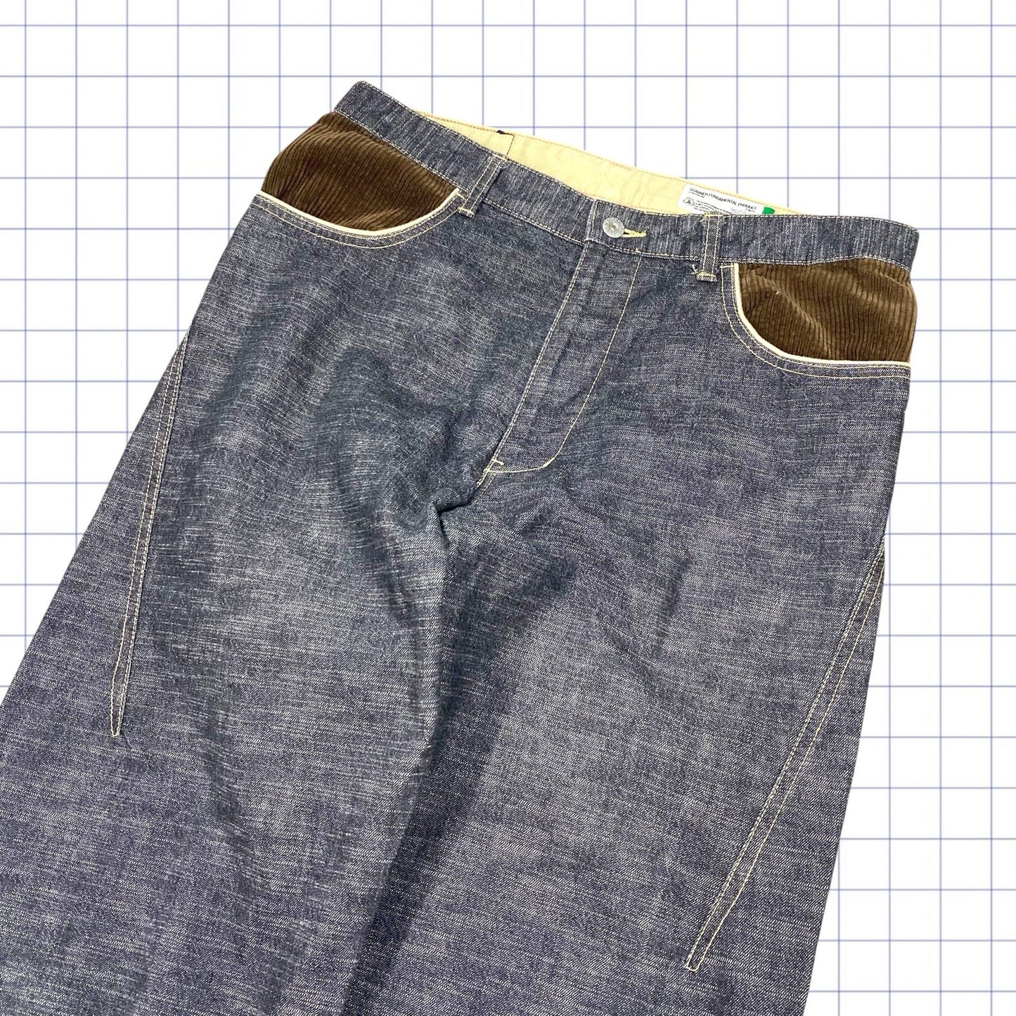 Y2K Baggy Corduroy Patch Denim Trousers - 34W