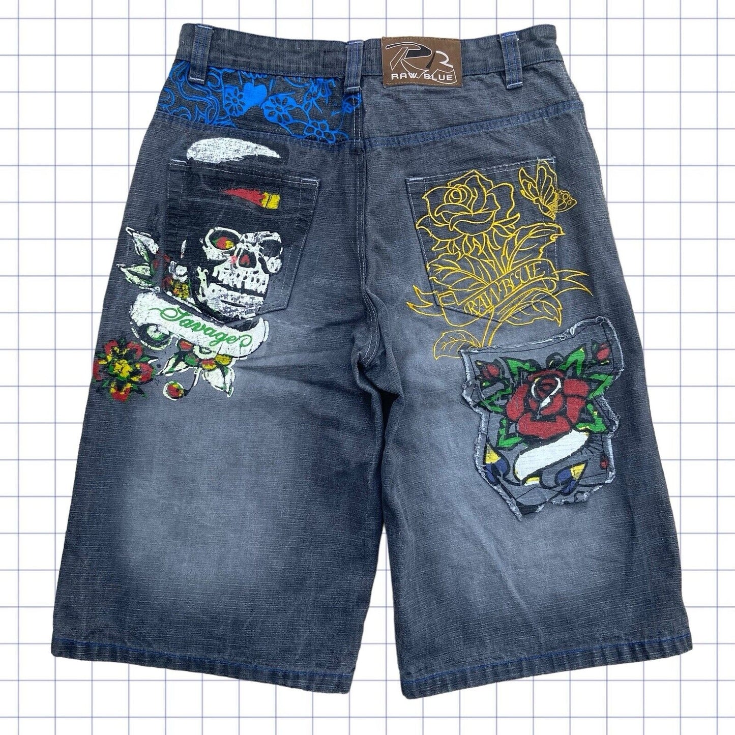 Raw Blue Skull Jorts - 35W