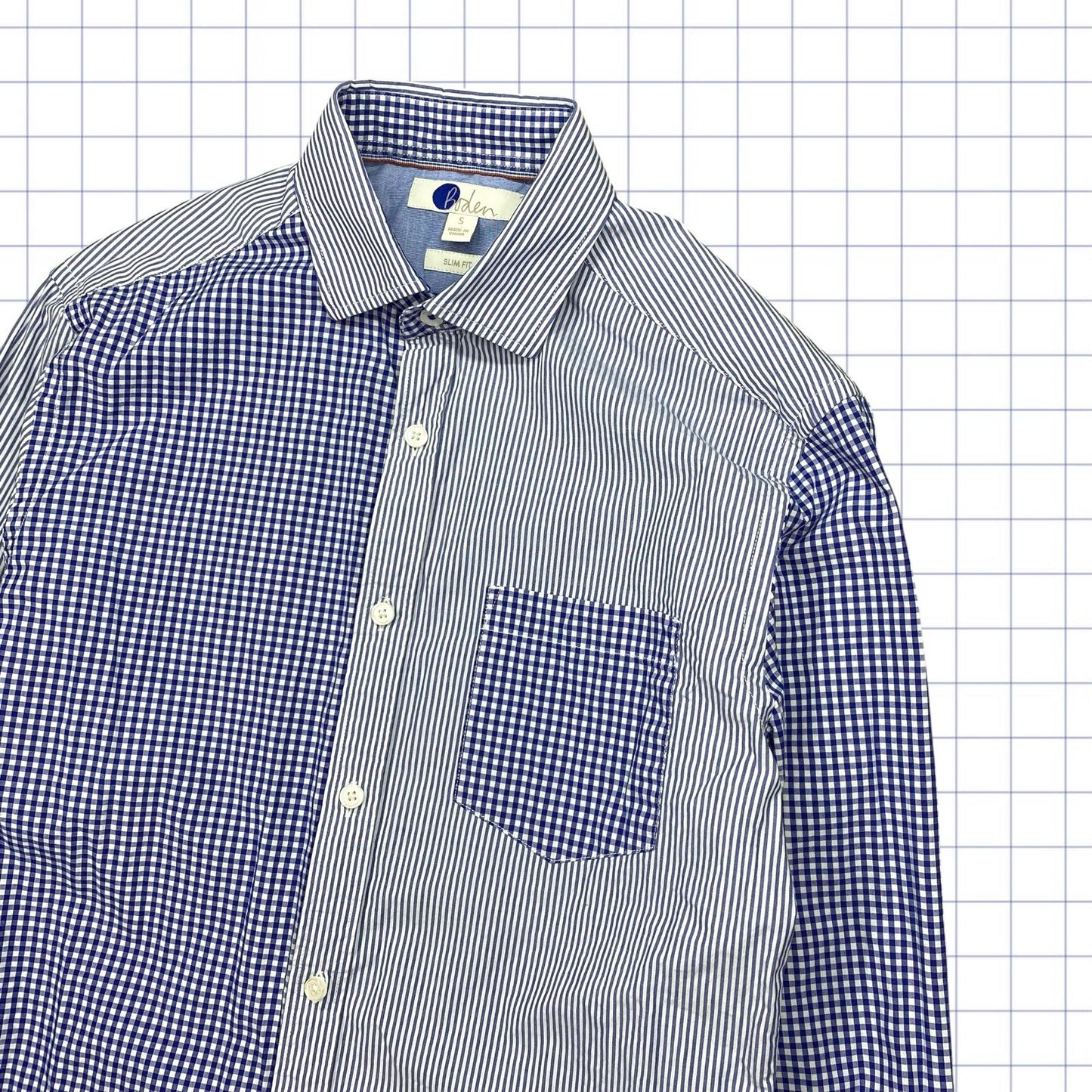 Y2K Patchwork Button-Down Gridded/Stripped Shirt  - S