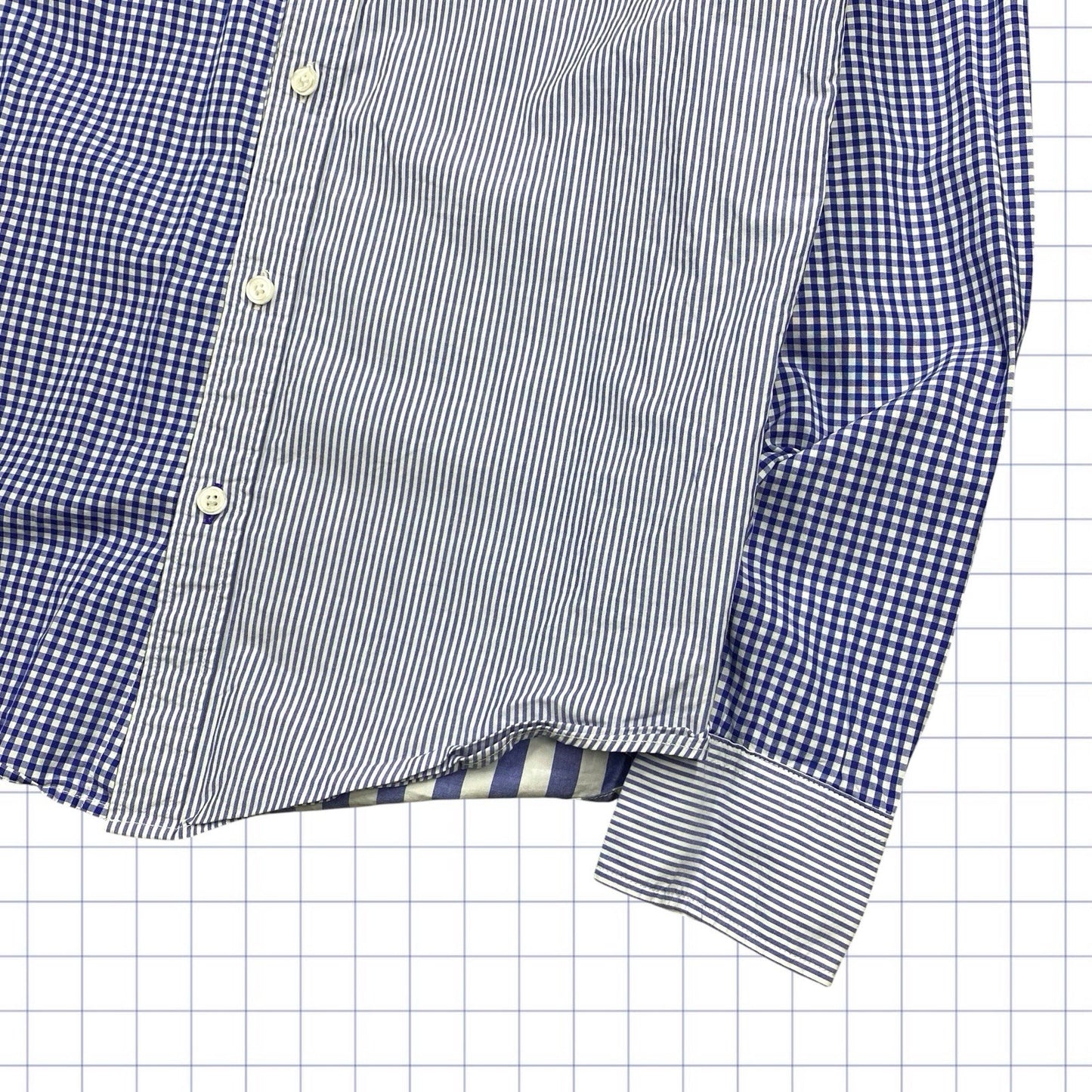 Y2K Patchwork Button-Down Gridded/Stripped Shirt  - S