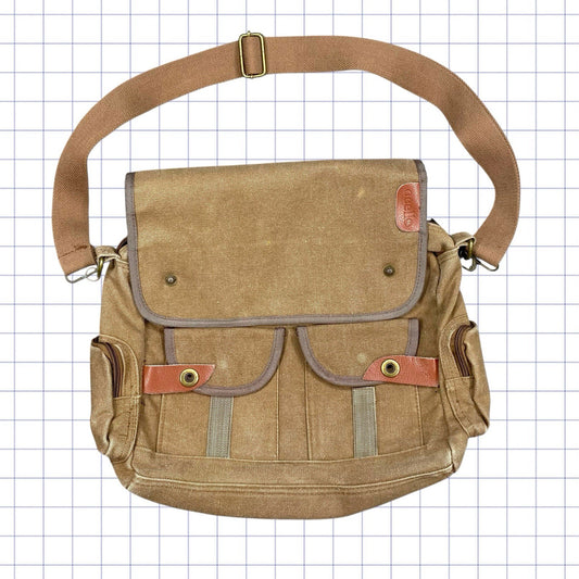 Ocello ブラウン キャンバス ラップトップ ブリーフケース クロスボディバッグ