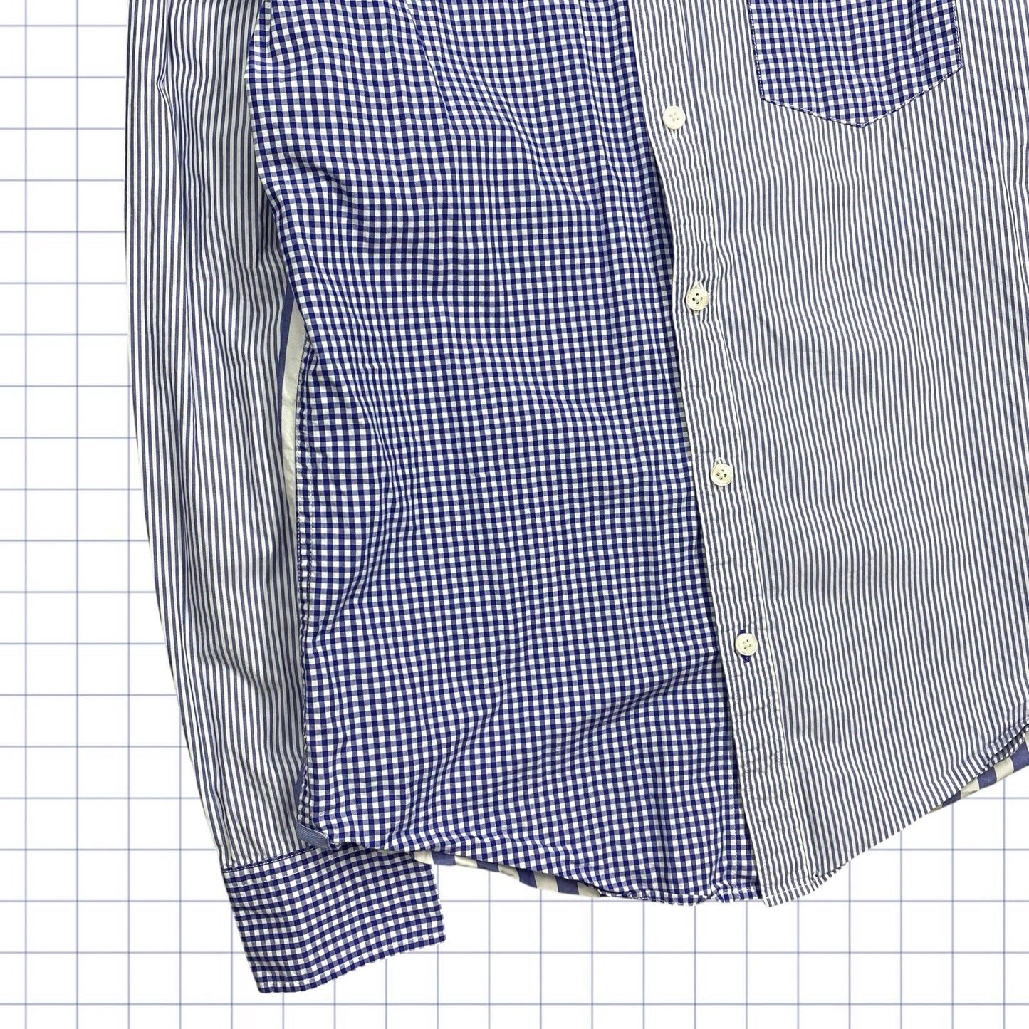 Y2K Patchwork Button-Down Gridded/Stripped Shirt  - S