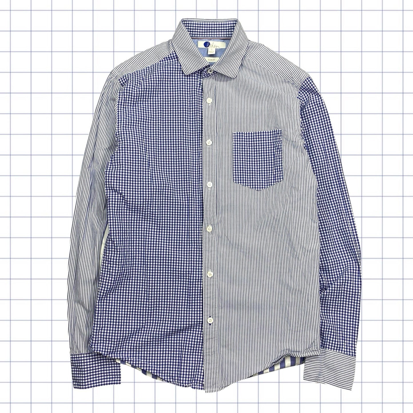 Y2K Patchwork Button-Down Gridded/Stripped Shirt  - S