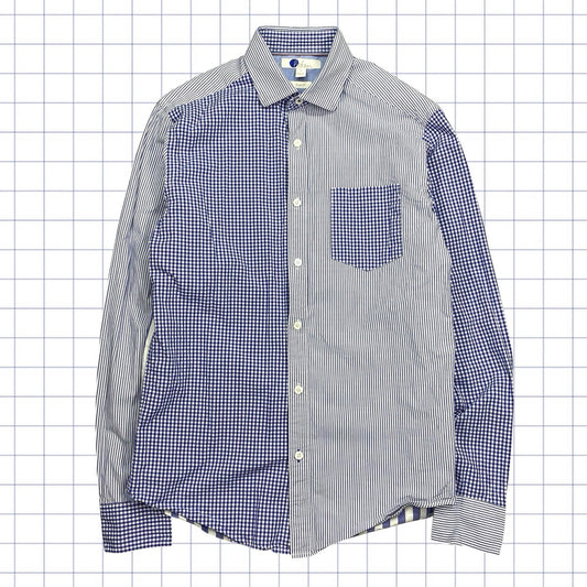 Y2K Patchwork Button-Down Gridded/Stripped Shirt  - S