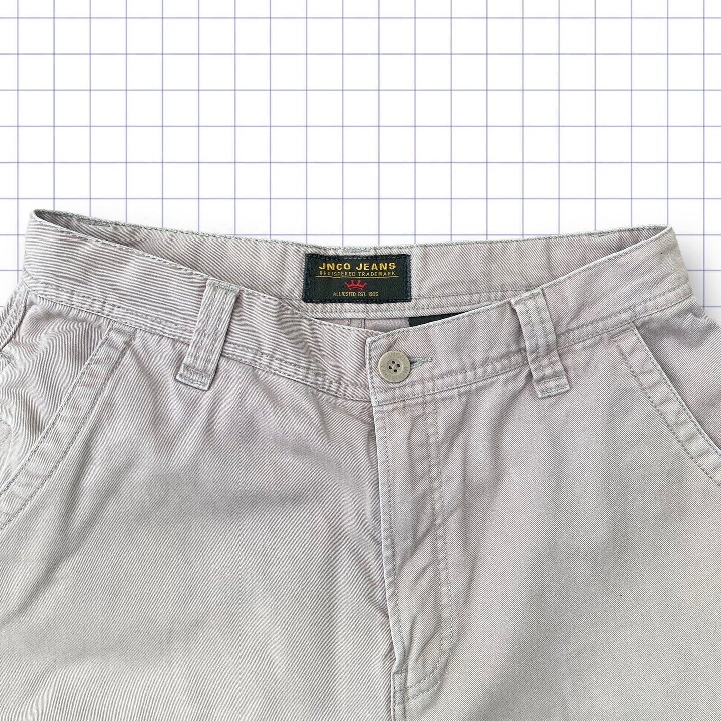 JNCO Jorts Dragon Embroidered Cargo Cream Y2K 90s 32W L10